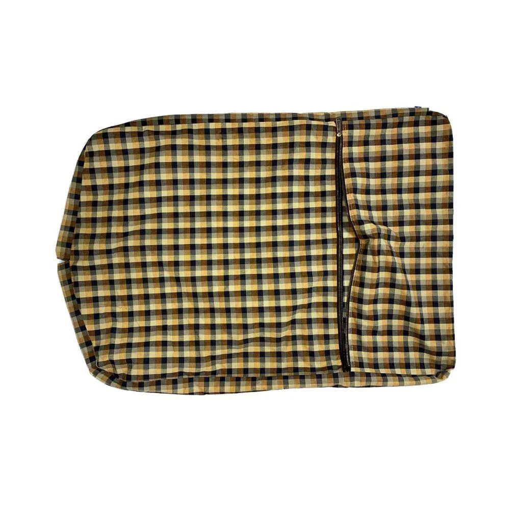 Vintage 60s Garment Bags Clothes Cover Travel 2 Plaid Check Canvas Print Rare